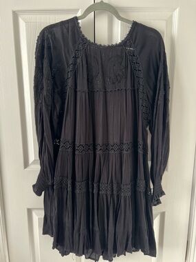 Free People Black Embroidered Peasant Top